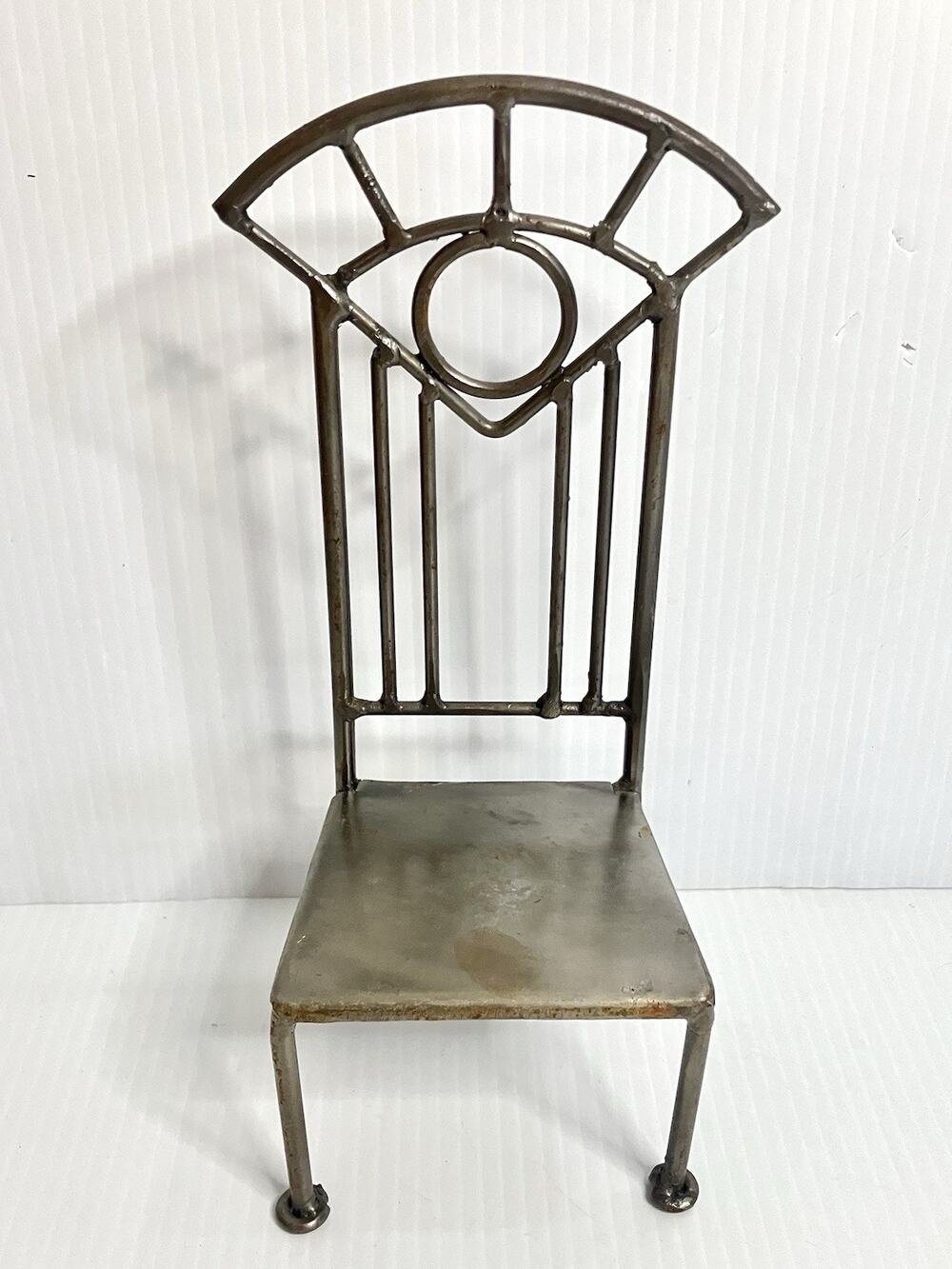 Vtg Miniature Metal Chair 10” Welded Steel Art Deco Plant Stand Candle Holder